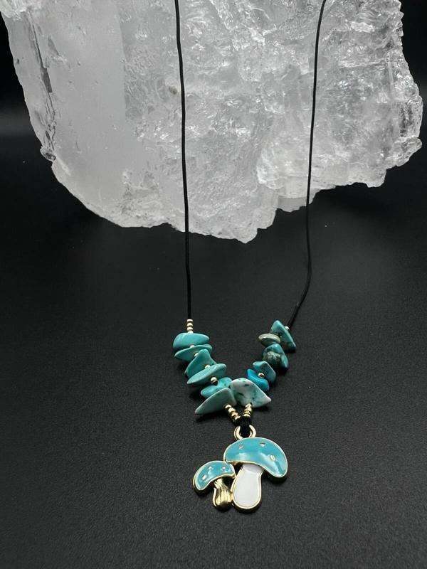 Sertifikalı Turkuaz Doğal Taş Tasarım Kolye Mantar Obje Detaylı AAA Kalite - Image 1