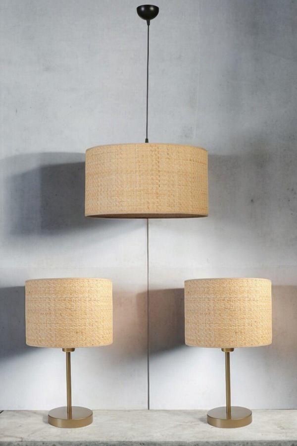 Lumexx Hasır Rattan Abajur Avize 3 Lü Set - Image 1