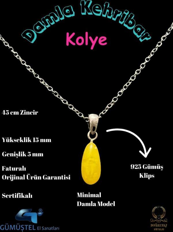 Sertifikalı Orijinal Damla Kehribar Minimal Kolye AAA Kalite Sürpriz Hediyeli 15mmx5mm - Image 1