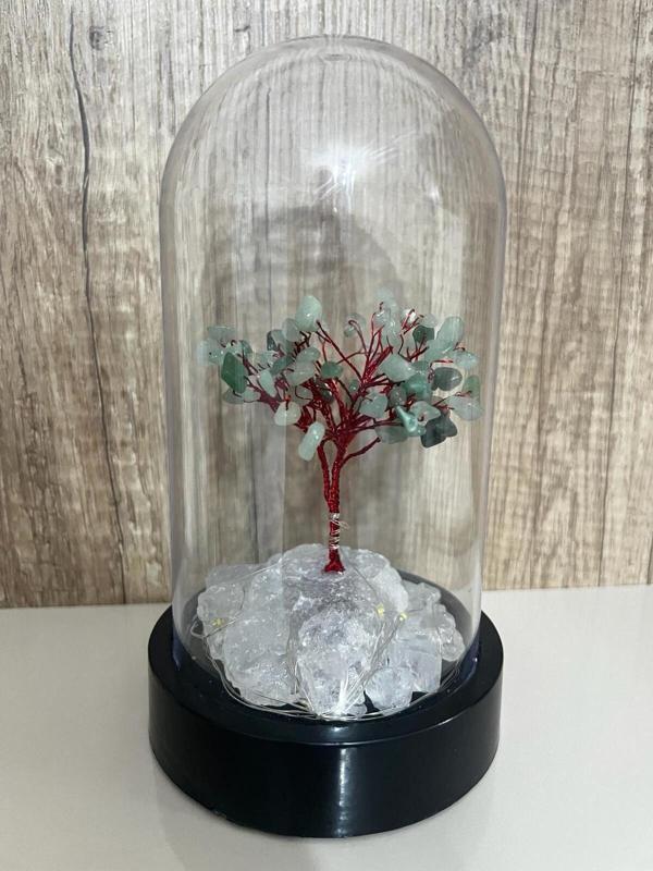 Sertifikalı Doğal Taş Aventurin Tasarımlı Bakır Tel Sarma Işıklı Fanus Aksesuar 21x12 cm Büyük Boy - Image 1