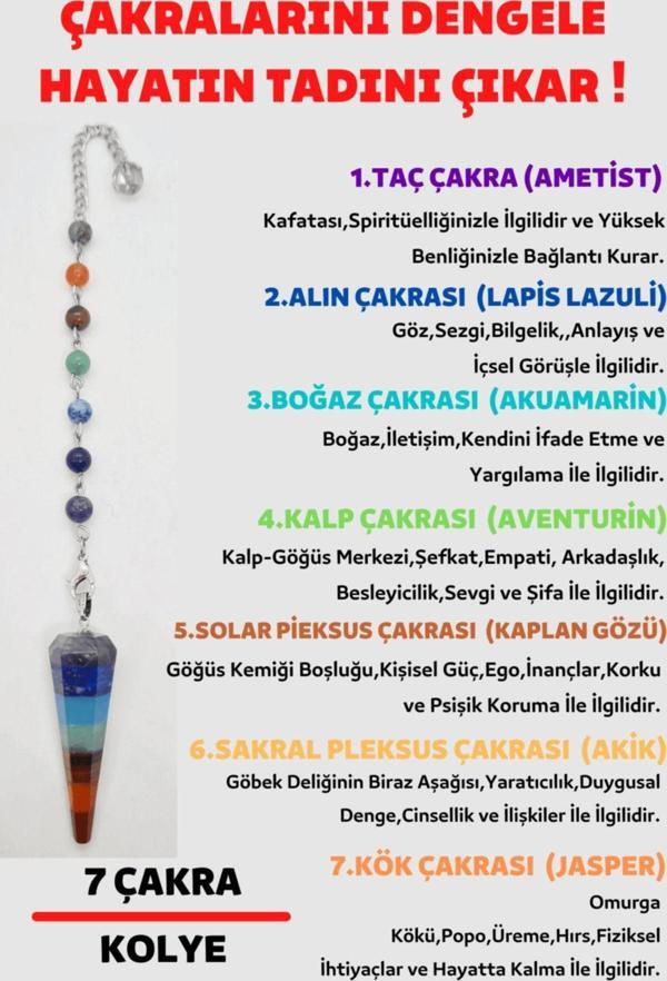 Sertifikalı Pandül Kesim 7 Çakra Doğal Taş Kadın Kolye Sarkaç Özel Tasarım Kolye Zinciri Hediyeli - Image 1