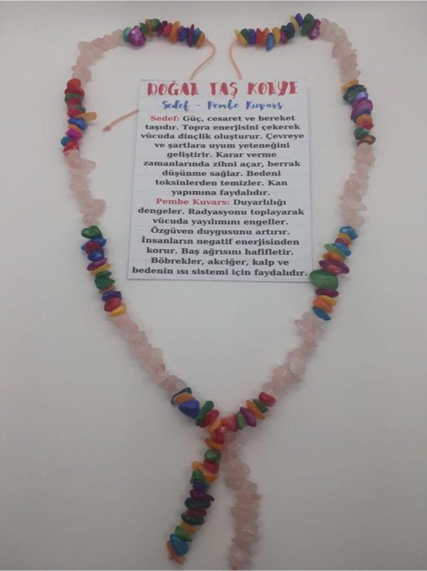 Sertifikalı Pembe Kuvars Sedef Doğal Taş Kolye - Image 1