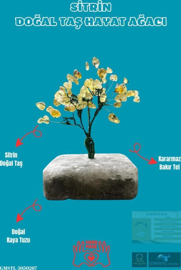 Sertifikalı Sitrin Orijinal Doğal Taş Hayat Ağacı Biblo El Yapımı Sürpriz Hediyeli - Image 1