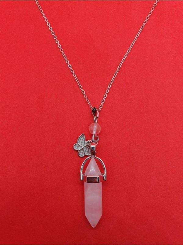 Sertifikalı Pandül Kelebek Kolye Doğal Kuvars Taşı - Image 1