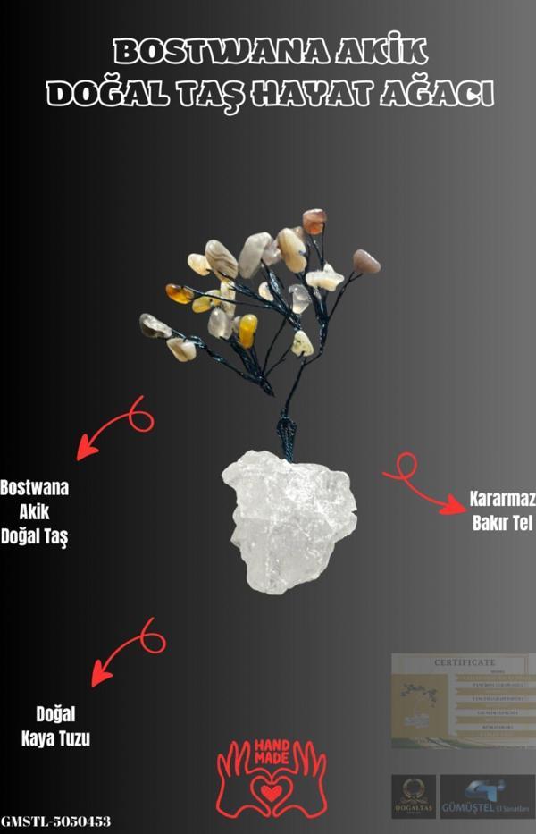 Sertifikalı Doğal Taş Bostwana Akik Taşı Dekoratif El Yapımı Ağaç - Image 1