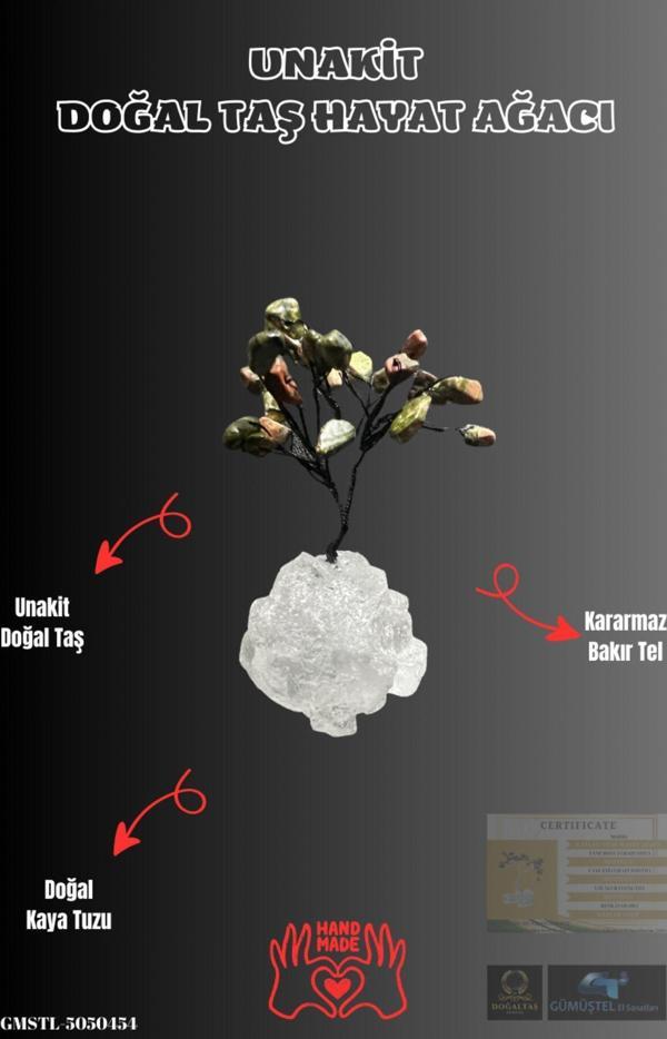 Sertifikalı Doğal Taş Unakit Taşı Dekoratif El Yapımı Ağaç - Image 1