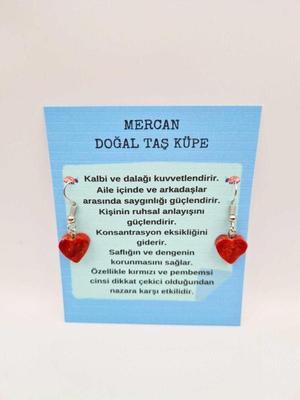 Sertifikalı Doğal Taş Mercan Küpe Kalp Tasarımlı - Image 1