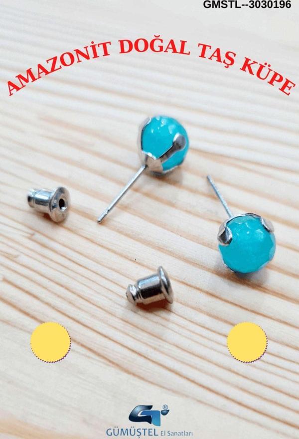 Sertifikalı Amazonit Doğal Taş Top Küpe Orijinal Doğal Taş Sürpriz Hediyeli - Image 1