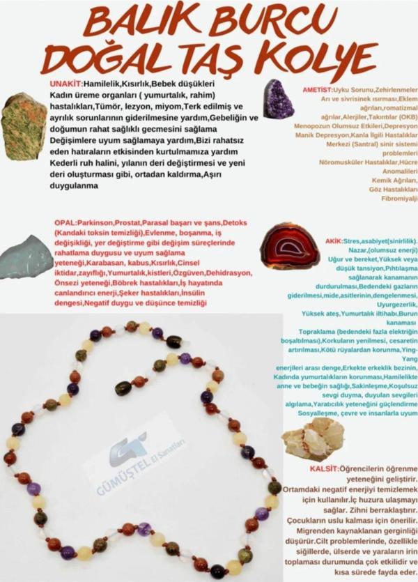 Sertifikalı Özel Tasarım Balık Burcu Kolye Unakit Opal Ametist Akik Kalsit - Image 1