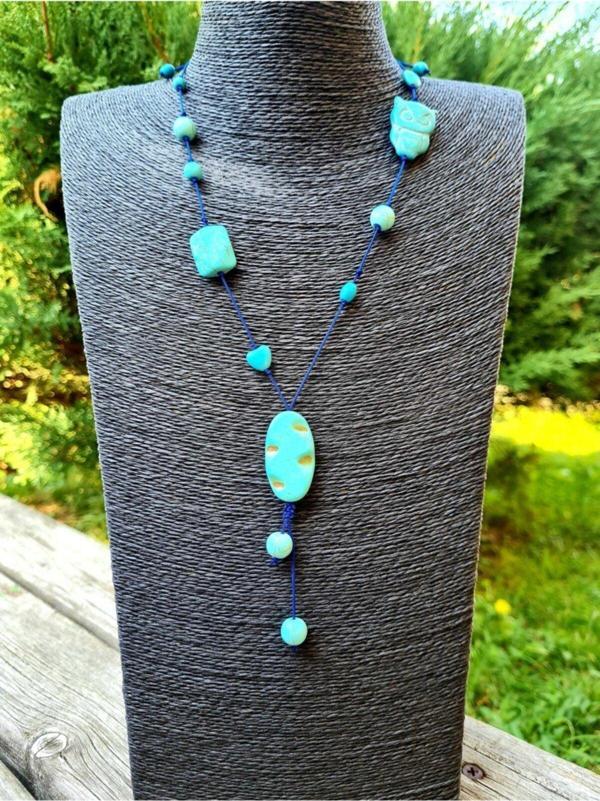 Sertifikalı Turkuaz Doğal Taş Kolye Baykuş Detaylı Tasarım Cazibe Nazar Sadakat Iletişim - Image 1