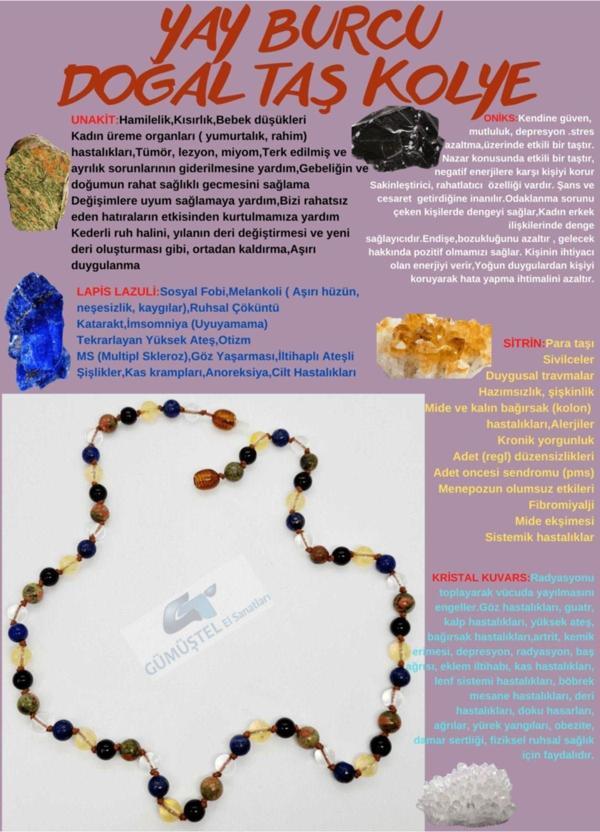 Sertifikalı Özel Tasarım Yay Burcu Kolye Unakit Oniks Sitrin Lapis Lazuli Kristal Kuvars - Image 1