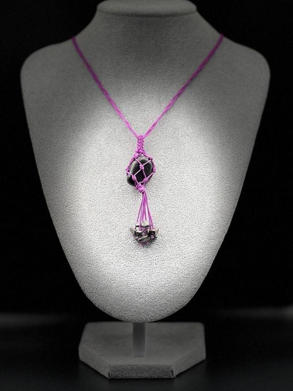 Sertifikalı Shungite Doğal Taş Tasarım Kolye El Yapımı Örgü Model Aaa Kalite - Image 1