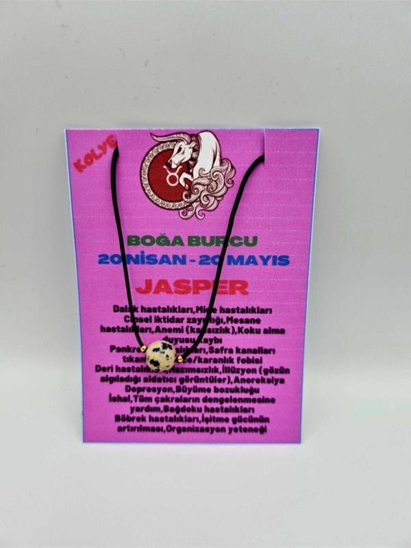 Sertifikalı Boğa Burcu Jasper Taşı Doğal Taş Kolye - Image 1