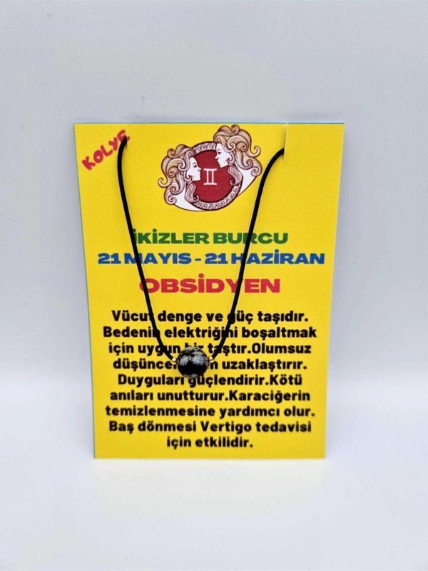 Sertifikalı Ikizler Burcu Obsidyen Taşı Doğal Taş Kolye - Image 1