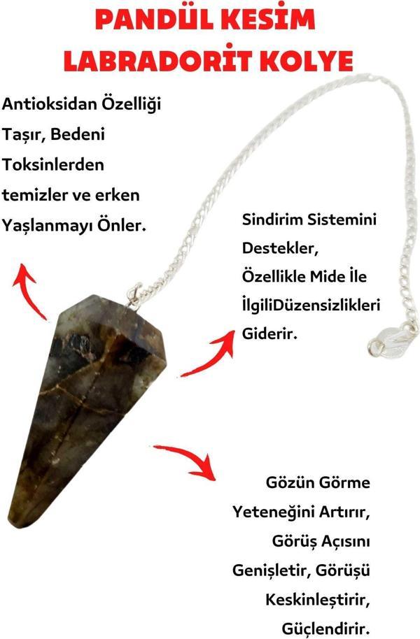 Sertifikalı Pandül Kesim Labradorit Doğal Taş Kadın Kolye - Image 1