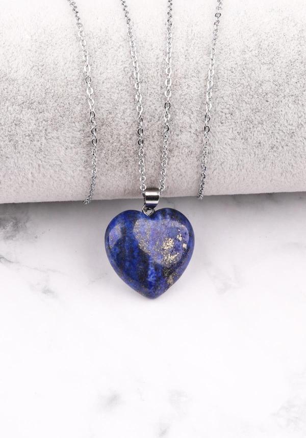 Doğal Lapis Lazuli Kalp Kolye Zincir Dahil - Image 1