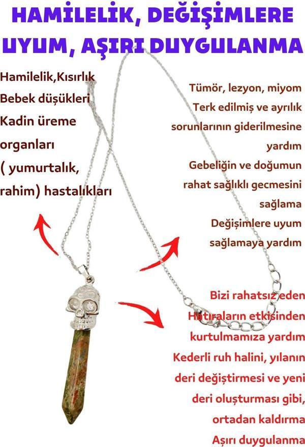Sertifikalı Unakit Doğal Taş Pandül Kesim Kolye Kurukafa Detaylı - Image 1