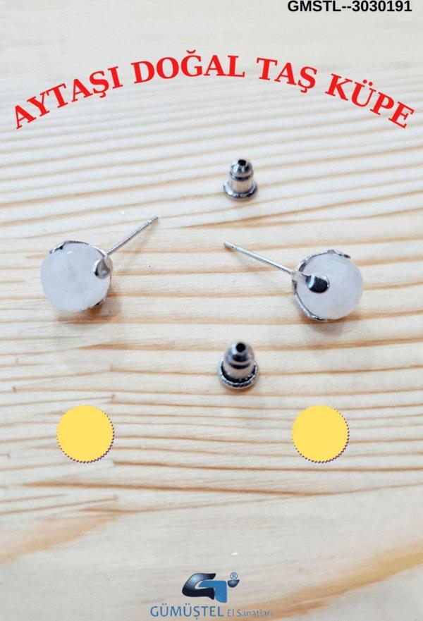 Sertifikalı Aytaşı Doğal Taş Top Küpe Orijinal Doğal Taş Sürpriz Hediyeli - Image 1