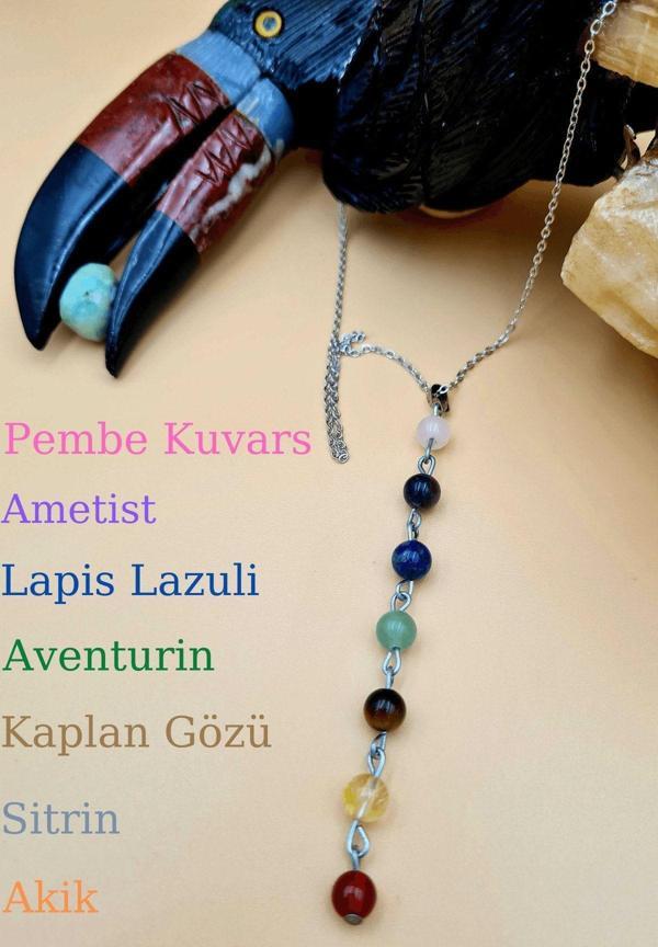 Sertifikalı Doğal 7 Çakra Özel Tasarım Kolye Orijinal Doğal Taş Zincir Hediyeli - Image 1