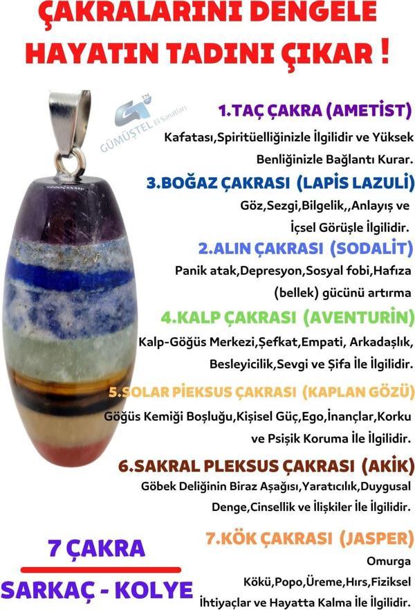 Sertifikalı Pandül Kesim Özel Fıçı Model 7 Çakra Doğal Taş Kadın Kolye - Image 1