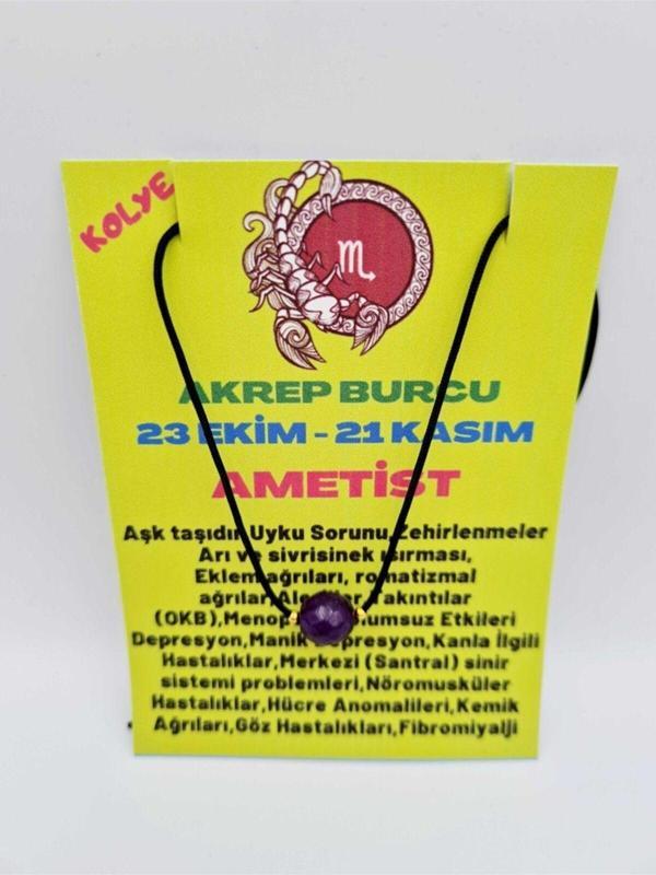 Sertifikalı Akrep Burcu Ametist Taşı Doğal Taş Kolye - Image 1