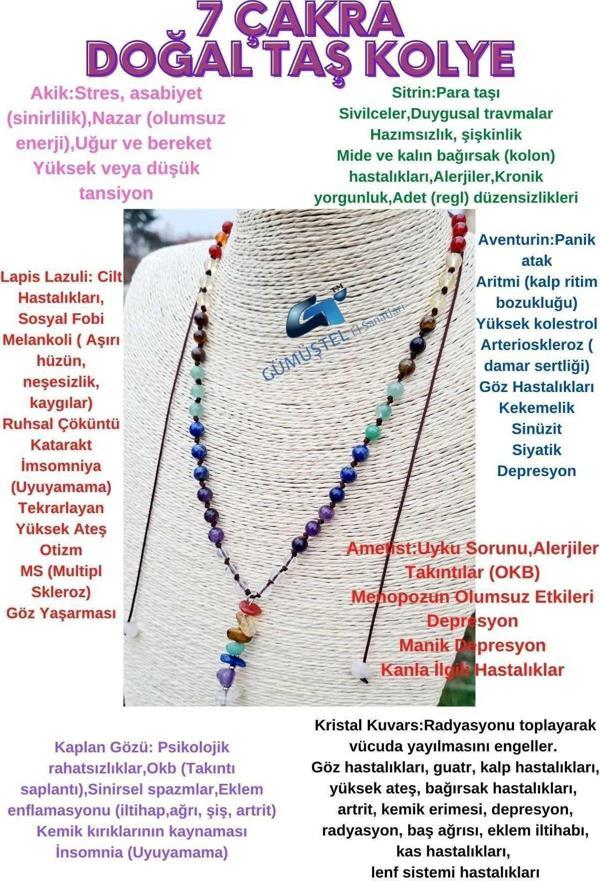 Doğal Taş 7 Çakra Kolye Akik Sitrin Kaplan Gözü Aventurin Lapis Lazuli Ametist Kristal Pembe Kuvars - Image 1