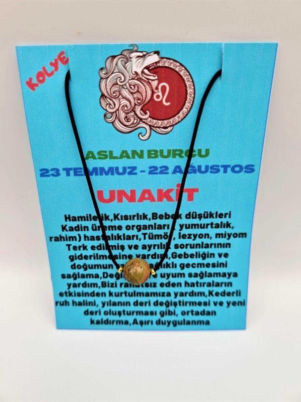 Sertifikalı Aslan Burcu Unakit Taşı Doğal Taş Kolye - Image 1