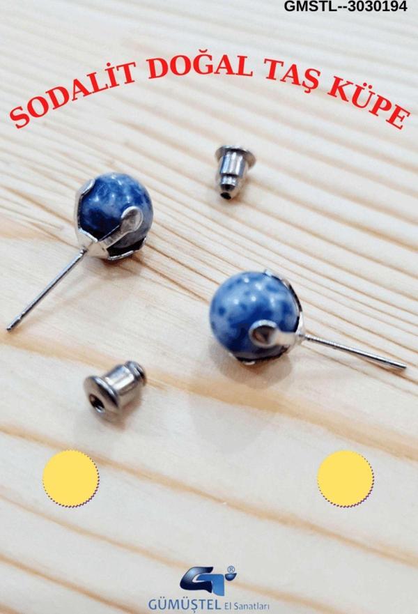 Sertifikalı Sodalit Doğal Taş Top Küpe Orijinal Doğal Taş Sürpriz Hediyeli - Image 1