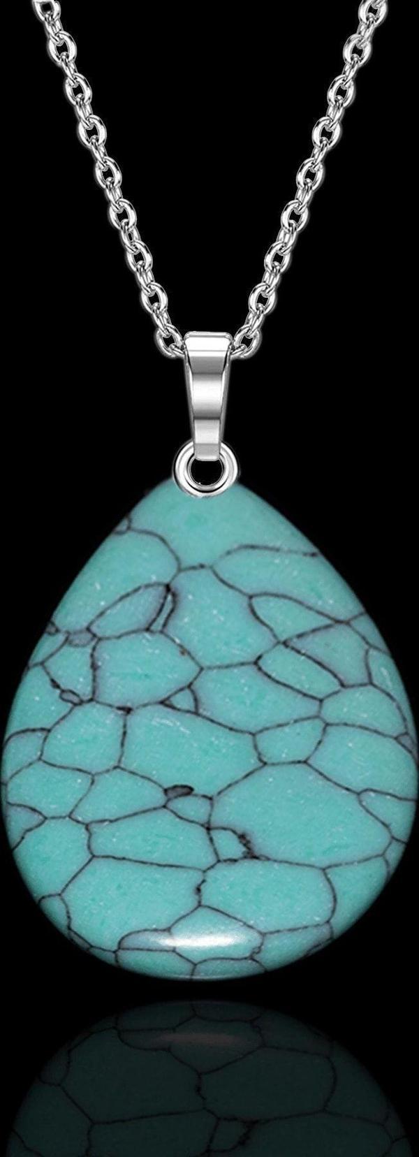 Sertifikalı Turkuaz Doğal Taş Damla Kesim Kolye Sürpriz - Image 1