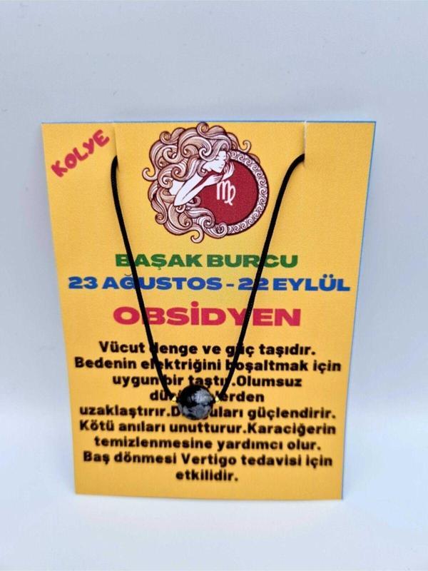 Sertifikalı Başak Burcu Obsidyen Taşı Doğal Taş Kolye - Image 1