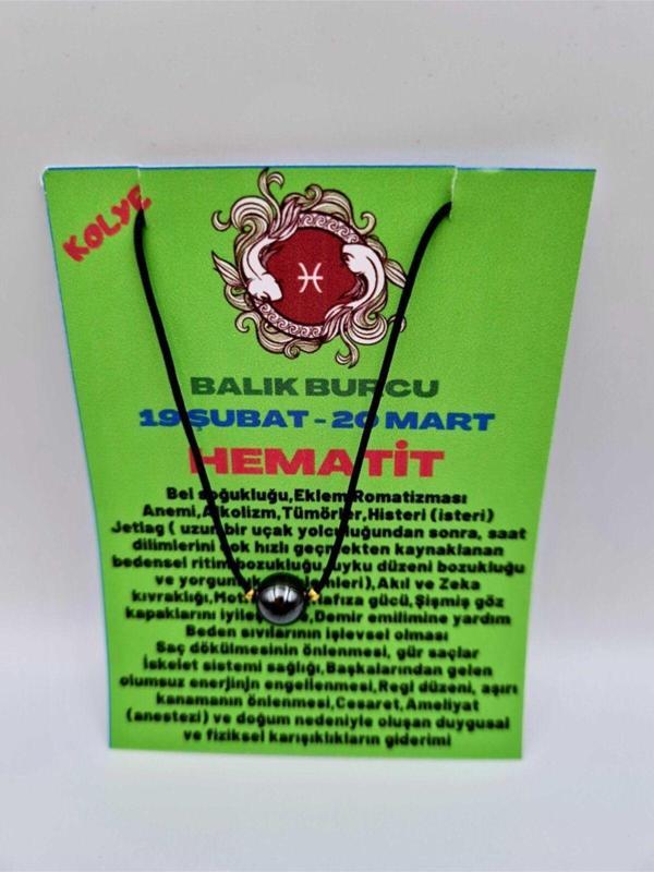 Sertifikalı Balık Burcu Hematit Taşı Doğal Taş Kolye - Image 1