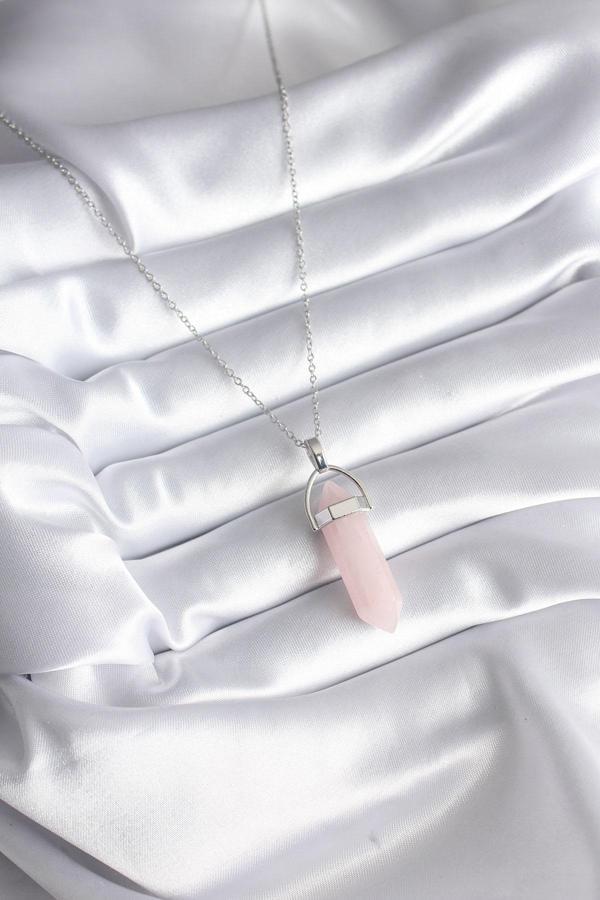 Zarif Kadın için Silver Çelik Pembe Taşlı Kolye - Image 1