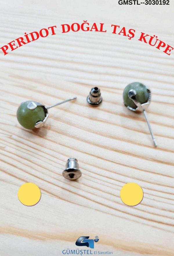 Sertifikalı Peridot Doğal Taş Top Küpe Orijinal Doğal Taş - Image 1