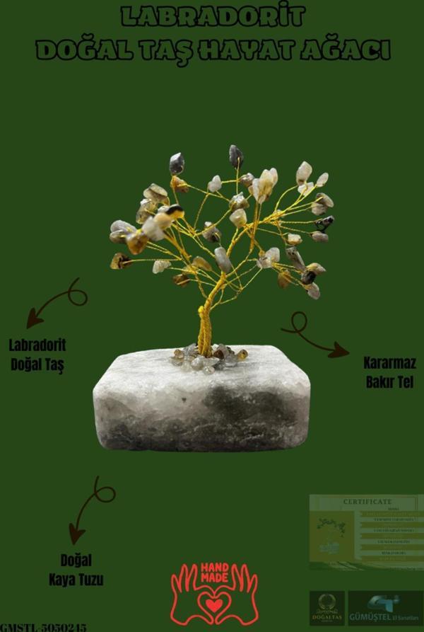 Sertifikalı Labradorit Orijinal Doğal Taş Hayat Ağacı Biblo El Yapımı - Image 1