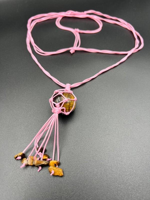 Sertifikalı Kaplan Gözü Doğal Taş Tasarım Kolye El Yapımı Örgü Model - Image 1