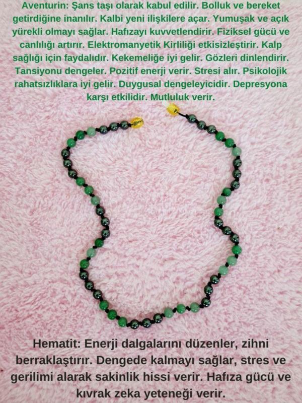 Sertifikalı Doğal Taş Tasarım Kolye Aventurin Hematit Doğal Taş Kolye - Image 1