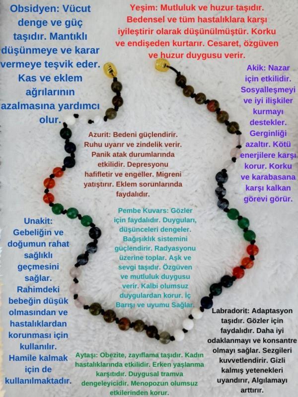 Sertifikalı Doğal Taş Tasarım Kolye Labradorit,aytaşı,azurit,akik,yeşim,obsidyen,pembe Kuvars,unakit - Image 1