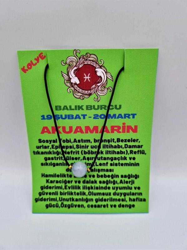 Sertifikalı Balık Burcu Akuamarin Taşı Doğal Taş Kolye - Image 1