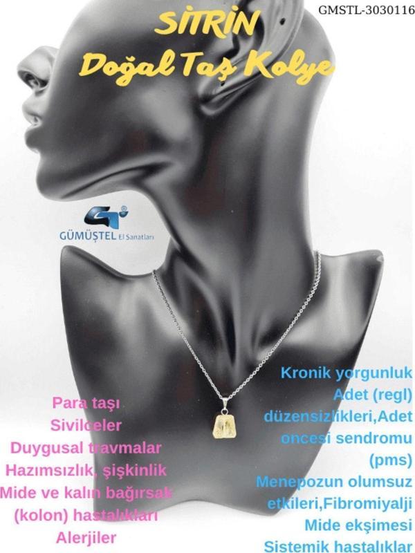 Sertifikalı Doğal Işlenmemiş Sitrin Taşı Kolye Tasarım Sevgiliye Anneye Hediye - Image 1