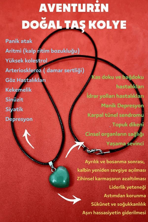 Sertifikalı Doğal Aventurin Taşı Kalp Kolye Zincir Dahil - Image 1