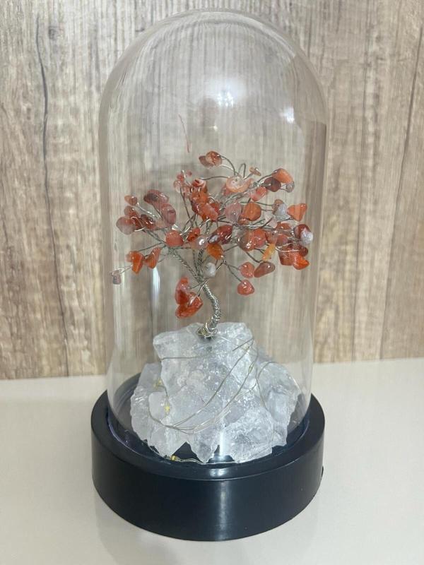 Sertifikalı Doğal Taş Akik Tasarımlı Bakır Tel Sarma Işıklı Fanus Aksesuar 21x12 cm Büyük Boy - Image 1