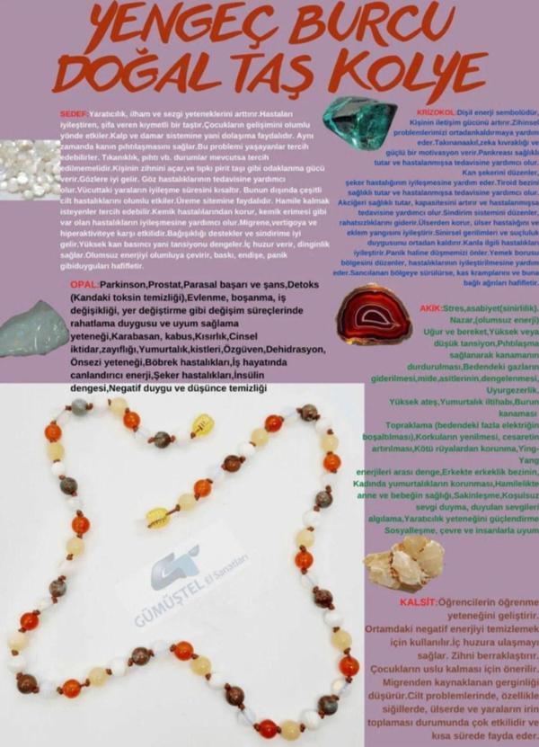 Sertifikalı Özel Tasarım Yengeç Burcu Kolye Krizokol Akik Kalsit Opal Sedef - Image 1