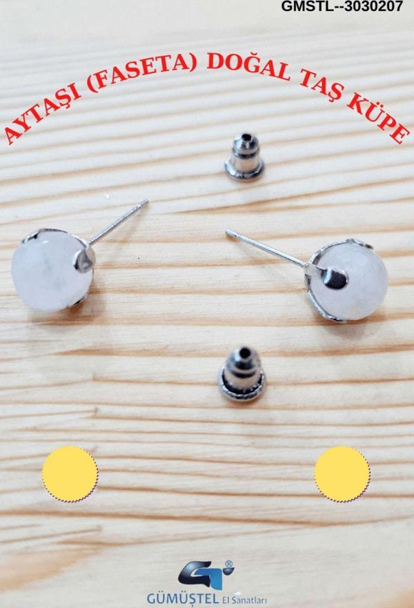 Sertifikalı Aytaşı (FASETA) Doğal Taş Top Küpe Orijinal Doğal Taş Sürpriz - Image 1