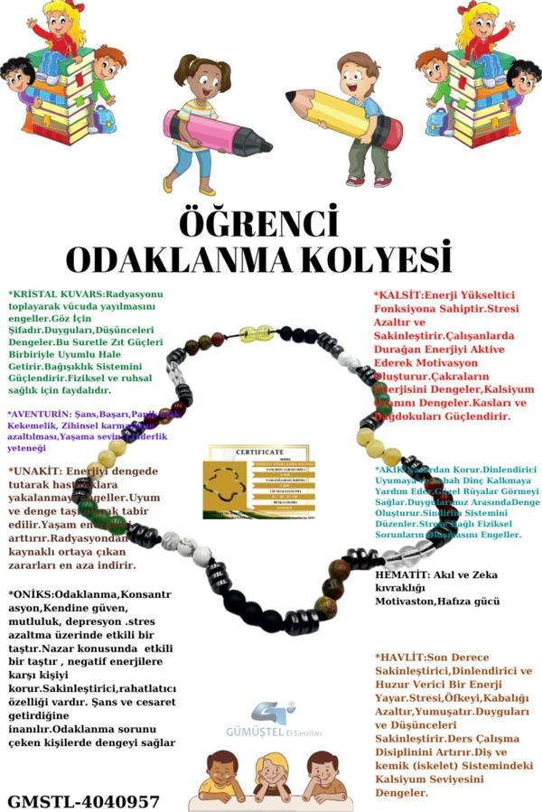 Sertifikalı Öğrenci Başarı Kolyesi Oniks,Hematit,Unakit, Kristal Kuvars,Akik,Kalsit,Aventurin,Havlit - Image 1