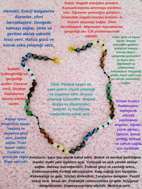 Doğal Taş Tasarım Kolye Hematit Sodalit Opal Kaplan Gözü Aventurin Kristal Kuvars Yıldız Kalsit - Image 1