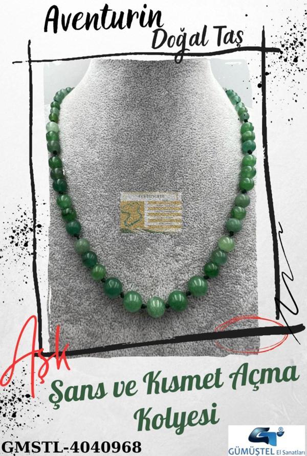 Sertifikalı Doğal Taş Aventurin Taşı Kolye Kısmet Şans Mutluluk - Image 1