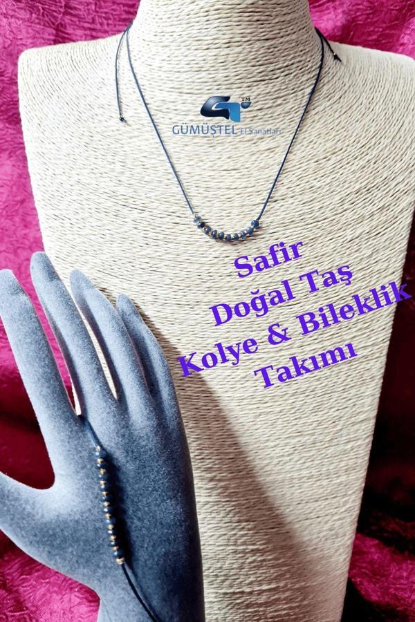Sertifikalı Safir Doğal Taş Kolye & Bileklik Takımı Çok Fonksiyonlu Ayarlanabilir Kilit Sistemi - Image 1