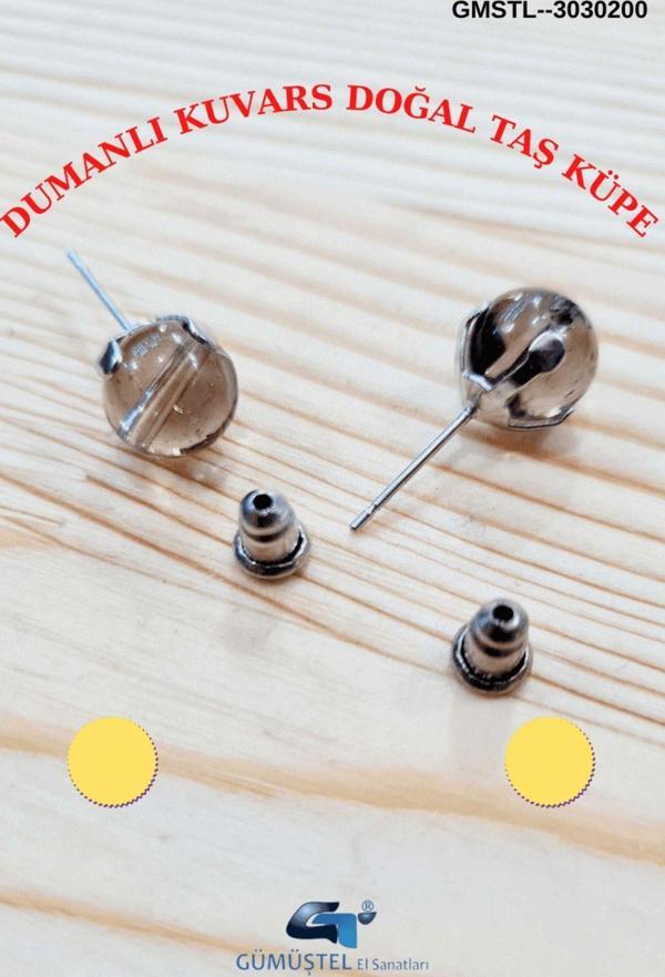 Sertifikalı Dumanlı Kuvars Doğal Taş Top Küpe Orijinal Doğal Taş - Image 1