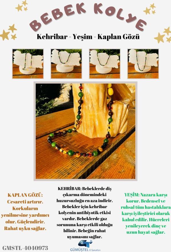 Sertifikalı Bebek Kehribar Kolye Kehribar - Yeşim - Kaplan Gözü - Image 1