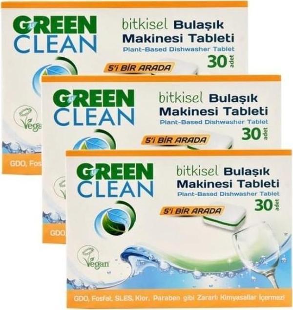 Green Clean Bitkisel Bulaşık Makinesi Tableti 30'lu x 3 Adet - Image 1